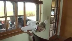 Play Locked on the window and fucked by two neighbors